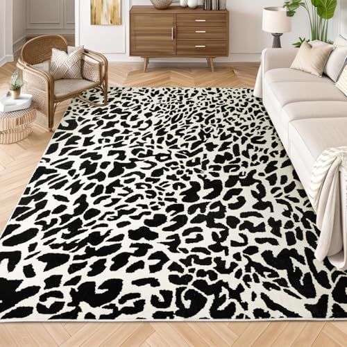YIHOUSE Leopard Rug for Living Room, Black and White Cute Cheetah Print Rug Modern Washable Animal Printed Rugs for Bedroom, Girls Boys Dorm Room Nursery Room, Playroom, 6x9 - color: Leopard Print, size: 6' x 9' (Rectangular)