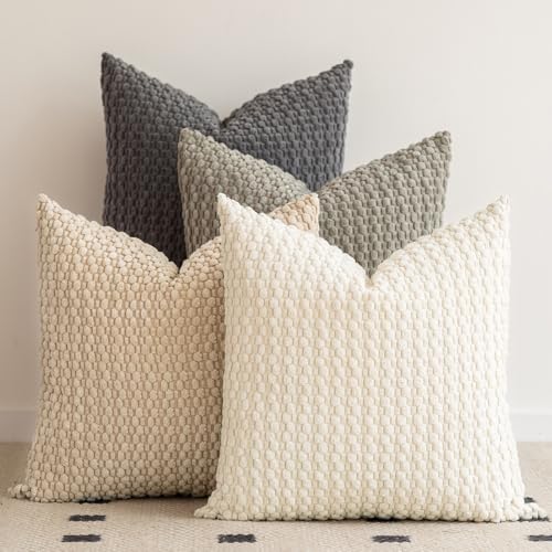 Decorative Soft Corduroy Throw Pillow Covers 18 x 18 Inch, Warm Neutrals - color: Neutral, size: 18" x 18" (Pack of 4)