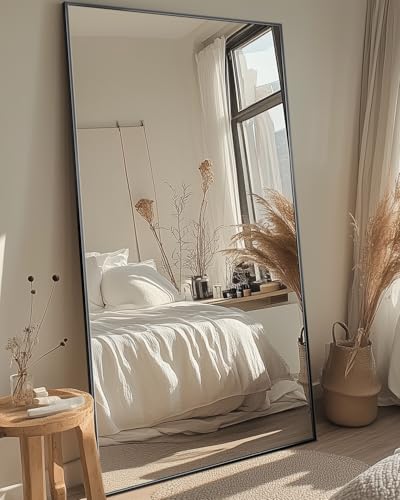 Antok Full Length Mirror, 81"x41" Floor Mirror with Stand, Black, Rect - color: Black (Rect), size: 81"L x 41"W
