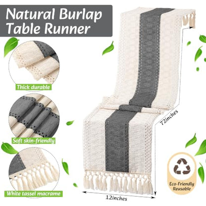 Boho Table Runner and Placemats Set, 6 Sets, Gray, 12x72 - color: Gray, size: 12x72"