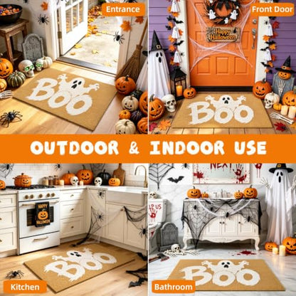 Halloween Welcome Mat Ghost Boo Non-Slip Front Door Mat, 17x29 in - color: Ghost Boo
