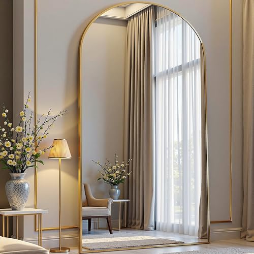 Prywot Arched Full Length Mirror, 76"x34" Free Standing Floor Mirror, Gold - color: Gold, size: 76"L x 34"W