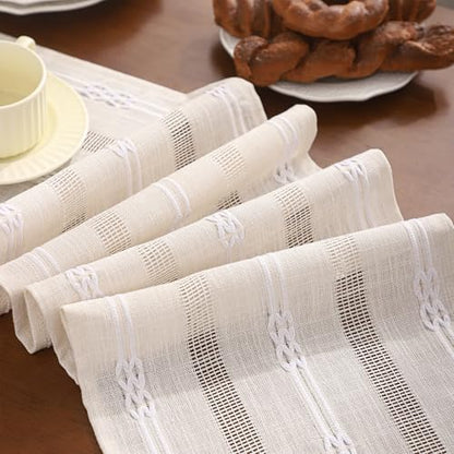 Boho Beige Table Runner 12×120 Long White Stripe Boho Fall Decor - color: White Stripes