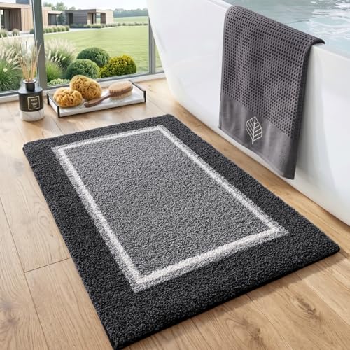 DEXI Bathroom Rugs 24x16, Soft Absorbent Bath Mat, Dark Grey - color: Dark Grey, size: 24" X 16" (Rectangular)