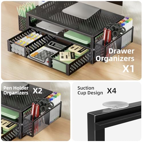 Simple Trending Monitor Stand with Drawer, 2-Tier Laptop Stand, Black - color: Black, Golden Yellow
