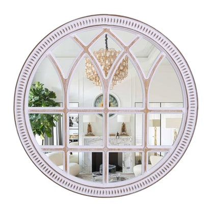 Rustic Farmhouse Round Window Mirror, 36 Inch Wood Frame Wall Mirrors - color: D - 36 in