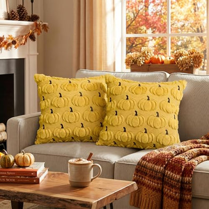 AVOIN colorlife Yellow Fall Pumpkin Throw Pillow Covers 20x20 Inch - color: Yellow, size: 20" x 20" (Pack of 2)