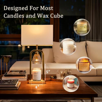 PoKat 2 in 1 Gold Table Lamp with Candle Warmer, Timer & Dimmer, Modern - color: Set of 1 - Brushed Gold With Wood-print Finish