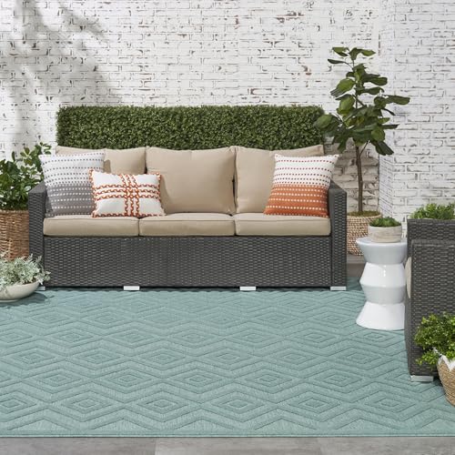 Nourison Home Versatile Aqua Teal 9' x 12' Area Rug - Easy Clean, Non Shedding, Bed Room, Living Room, Dining Room, Kitchen (9' x 12') - color: Aqua Teal, size: 9' x 12' (Rectangular)