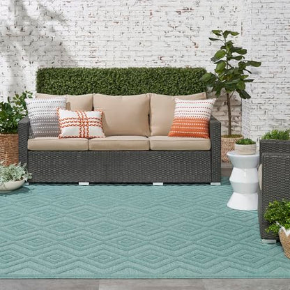 Nourison Home Versatile Aqua Teal 9' x 12' Area Rug - Easy Clean, Non Shedding, Bed Room, Living Room, Dining Room, Kitchen (9' x 12') - color: Aqua Teal, size: 9' x 12' (Rectangular)