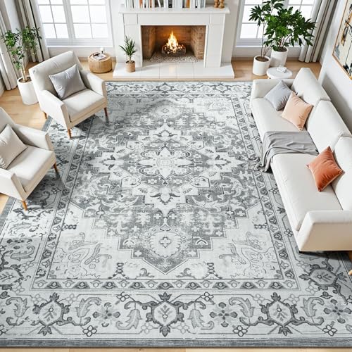Lessymo 8 x 10 Area Rugs for Living Room, Machine Washable Rug Grey White - color: Grey Beige, size: 8' x 10' (Rectangular)