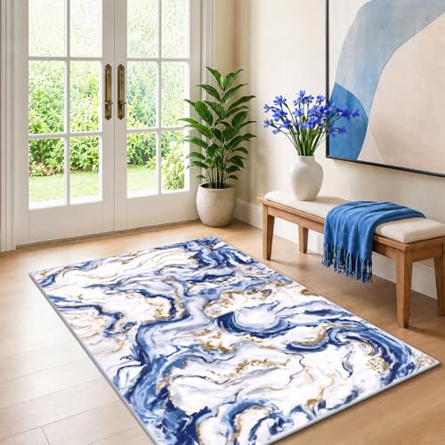 Yamaziot 3x5 Washable Modern Abstract Area Rug Non-Slip Entryway Rug - color: Blue, size: 3x5ft