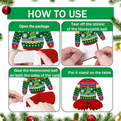 9 Pcs Ugly Sweater Party Decorations Honeycomb Centerpiece - style: Christmas Ugly Sweater Party