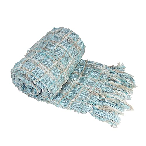 Home Soft Things Multi-Color Chenille Couch Throw Blanket, Light Blue, 50" x 60'' Soft Warm Cozy Tartan Blanket with Tassels Throw Blanket for Living Room Bed Sofa Chair Décor - color: Light Blue, size: 50" x 60"