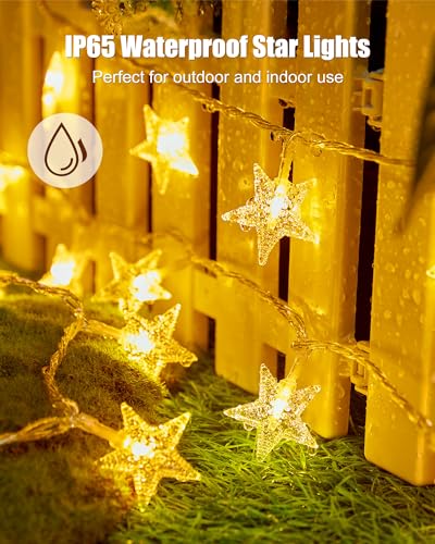 Minetom 66ft Plug in Star String Lights Plug in with Remote and Timer - color: Star - Warm White - 66 FT