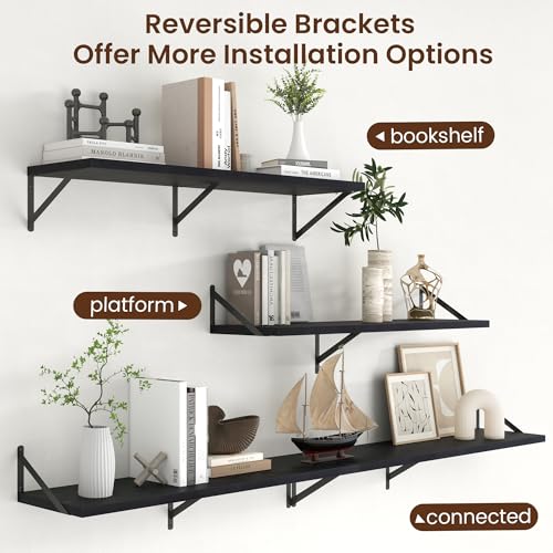 Axeman Deep Floating Shelves - 40 Inch Black Floating Shelves Set of 2-12 Inch Deep Wood Wall Shelves for Living Room Bathroom Kitchen - color: Black, size: 40W x 12D