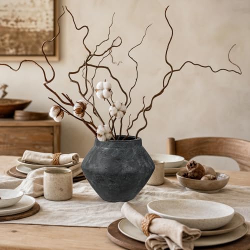 Briful Rustic Ceramic Vase 6'' Decorative Charcoal Farmhouse Table Vase - color: Black#748