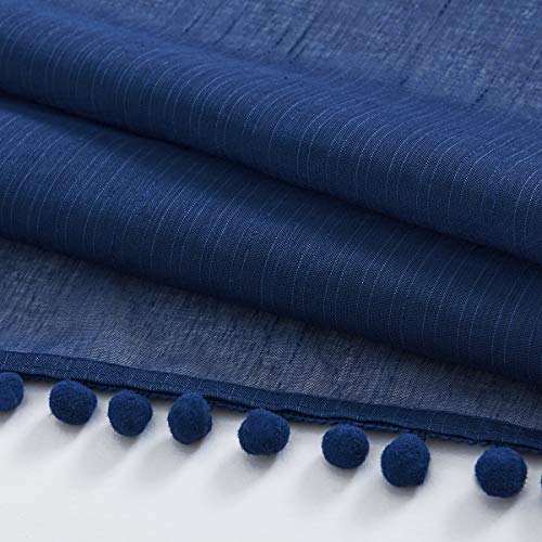 Pom Pom Blue Sheer Curtains for Bedroom 52x63" Kids Room Window Drapes Navy - color: Classic Blue, size: 52"W x 63"L (Pack of 2)