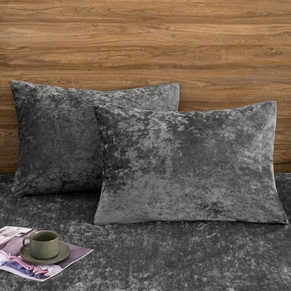 PHF Truly Velvet Pillowcases King Size, No Insert, 2 Pack Ultra Soft Breathable Pillow Shams Covers with Envelope Closure, 20" X 36" Luxury Cozy Warm Fuzzy Flannel Pillow Cases, Charcoal/Dark Grey - color: Dark Grey, size: 36" x 20" (Pack of 2)
