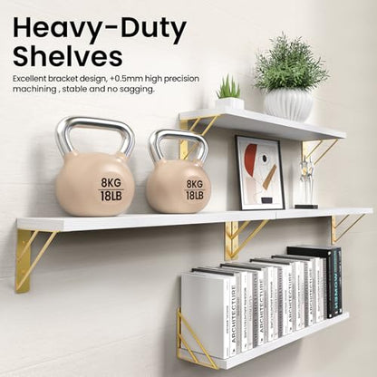 BAYKA 22.4 in Long Wall Mounted Floating Shelves (White and Gold, Set of 4) - color: B. White Board & Gold Brackets, size: 22.4 inches Uniform