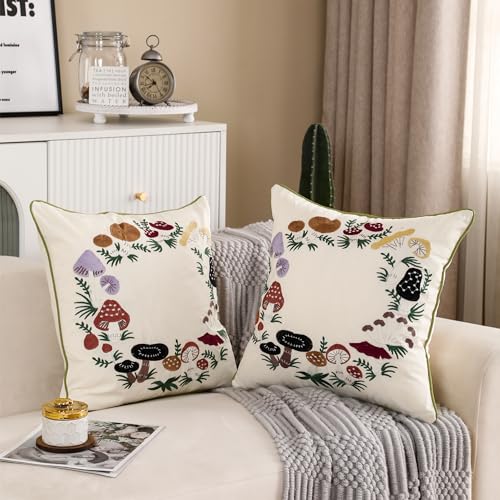 Mushroom Embroidered Throw Pillow Covers 18x18 inch Set of 2 - color: Mushrooms
