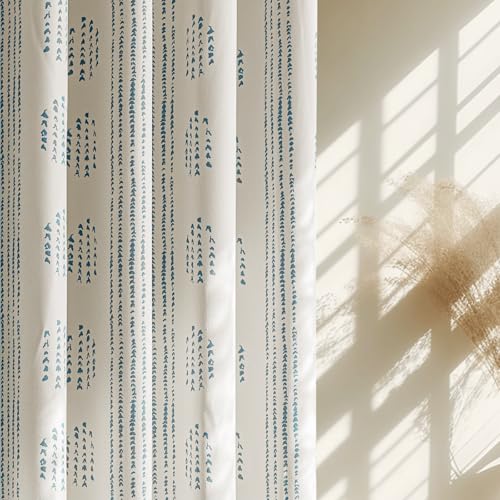 100% Blackout Blue Boho Curtains, 63 Inches, 2 Panels for Bedroom - color: Blue, size: 52"W x 63"L (Pack of 2)