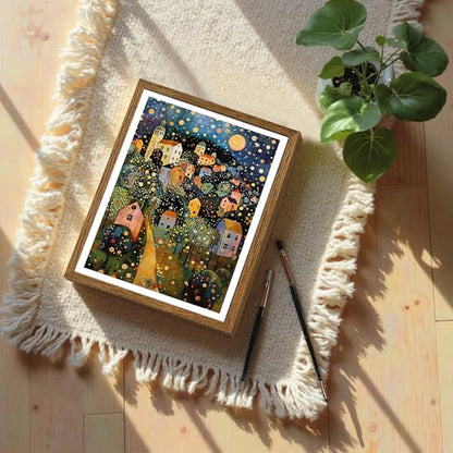 AVECCO Gustav Klimt Style Village Night Wall Art Framed Canvas 8x10 Inch - color: colorful, size: 10"L x 8"W