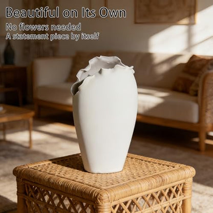 Abstract Irregular Ceramic Vase, White - size: 21" x 10" x 35"