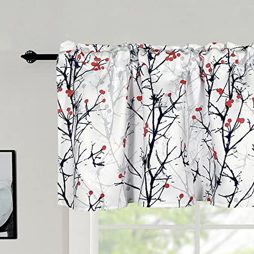 poefun 4 Panels Blackout Curtain Valances for Windows/Bedroom/Living Room/Bathroom/Farmhouse/Laundry with Rod Pocket 52 x 18 Inches Long, Black Tree Branch Valance - color: Tree Branch Cherry Black, size: 52"W x 18"L (Pack of 4)