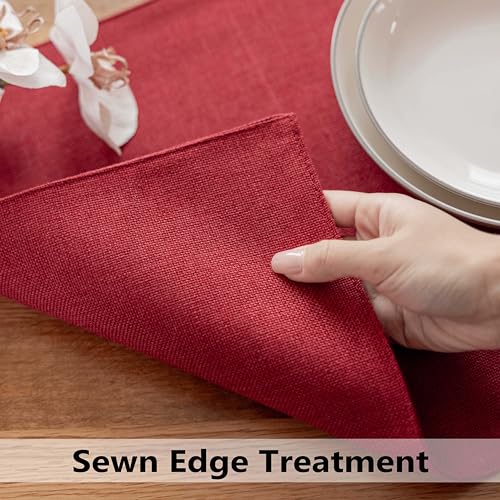 Demetex Placemats Set of 6 Red Linen Wipeable Place Mats Heat Resistant Cloth Placemats for Dining Table Restaurants Holiday, 13 x 19 inches, Wine Red - color: Red, size: Placemats set of 6