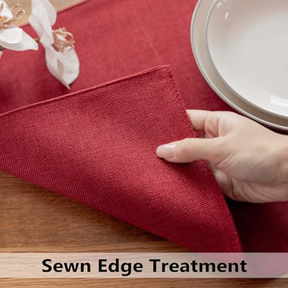 Demetex Placemats Set of 6 Red Linen Wipeable Place Mats Heat Resistant Cloth Placemats for Dining Table Restaurants Holiday, 13 x 19 inches, Wine Red - color: Red, size: Placemats set of 6