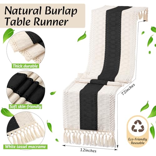 Boho Table Runner and Placemats Set, 6 Sets, Black A, 12x72 - color: Black a, size: 12x72"