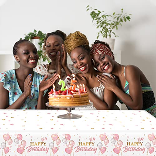 3 Pieces Pink Rose Gold Tablecloth for Rose Gold Birthday Decoration Plastic Disposable Party Table Covers for Rectangle Tables Girl Women Parties Happy Birthday Wedding Party Favors, 54 x 108 Inches - style: Pink