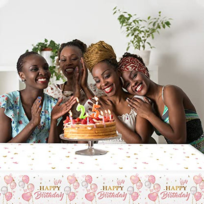 3 Pieces Pink Rose Gold Tablecloth for Rose Gold Birthday Decoration Plastic Disposable Party Table Covers for Rectangle Tables Girl Women Parties Happy Birthday Wedding Party Favors, 54 x 108 Inches - style: Pink