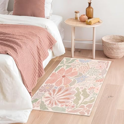 MUJOO Pink 2x3 Washable Rug Floral Small Area Rugs Non Slip Low-Pile - color: Pink, size: 2' x 3' (Rectangular)