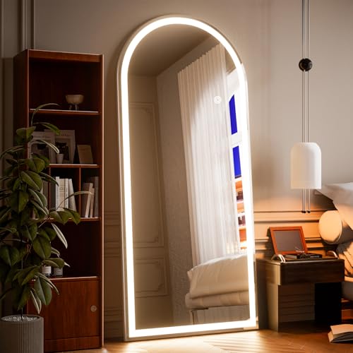 65"x26" Dimmable 3-Color Arched LED Full Length Floor Body Mirror - size: 65"L x 26"W