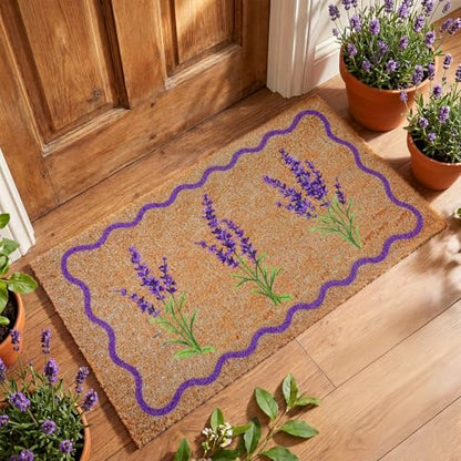 Dunzy Lavender Door Mat Outdoor Purple Floral Rug with Rubber Backing - style: Lavender