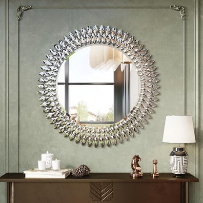 Kelly Miller 28" Jeweled Luxury Round Decorative Wall Mirror - size: 28"L x 28"W