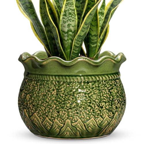 Ceramic Plant Pots, 10 Inch Planters with Drainage, Crack Green - color: Crack Green, size: 10 Inch