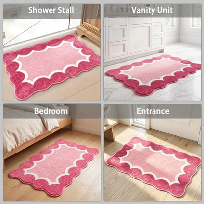 Cute Scalloped Rose Pink Bathroom Rugs, Non Slip Absorbent 24"x36" - color: Rose Pink, size: 2' x 3' (Rectangular)