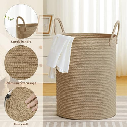100L Extra Large Tall Cotton Rope Laundry Basket with Handles, Jute - color: Jute, size: 100L