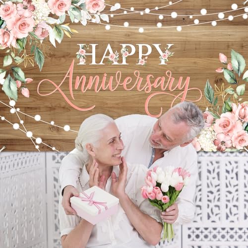 Avezano Happy Anniversary Backdrop Banner for Women, 6x3.6ft