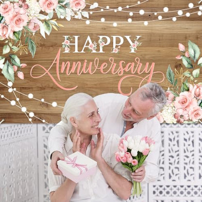 Avezano Happy Anniversary Backdrop Banner for Women, 6x3.6ft