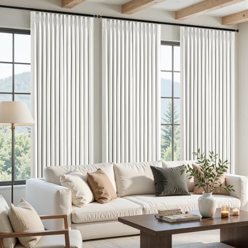 Topfinel Ivory White Pinch Pleated Blackout Linen Curtains, 105 Inch Long Energy Saving Thermal Insulated Living Room Panels, Neutral Farmhouse Noise Cancelling Drapery, Beige White,40" W*105" L - color: Beigewhite, size: 40"W x 105"L (Pack of 2)