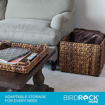 BIRDROCK HOME Woven Seagrass Storage Ottoman Cube with Lid, Espresso, 18” - color: Espresso