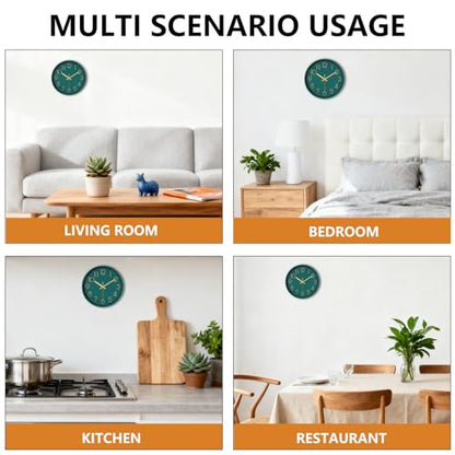 Modern Silent Wall Clock, 12 Inch Wall Clocks Battery Operated Large Number, Non-Ticking Analog Clock with Tempered Glass Quartz Clocks for Living Room Bedroom Office Kitchen, Dark Green - color: Dark Green, size: 12 Inch