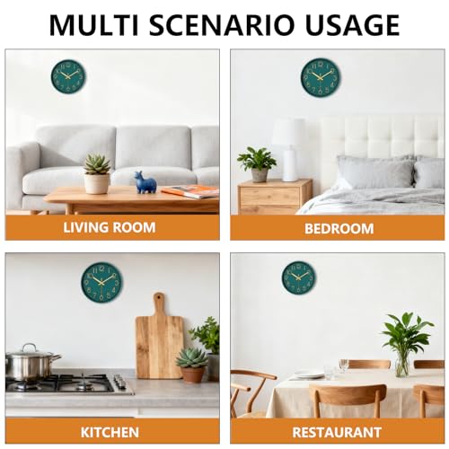 Silent Wall Clocks Battery Operated 8 Inch, Analog Wall Clock with Large Number Tempered Glass Clock Face, Dark Green Quartz Non Ticking Wall Clocks for Living Room Bedroom Kitchen Office - color: Dark Green, size: 8 Inch
