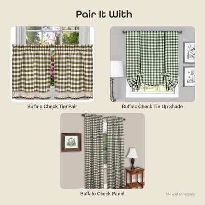 Buffalo Check Valance Curtains, 58 x 14 in, Sage Green & Ivory White Plaid - color: Sage, size: 58"W x 14"L (Pack of 1)