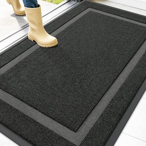 OLANLY Front Door Mat Outside 47x32, All-Season Heavy-Duty Rubber Doormat - color: Black, size: 47" x 32"