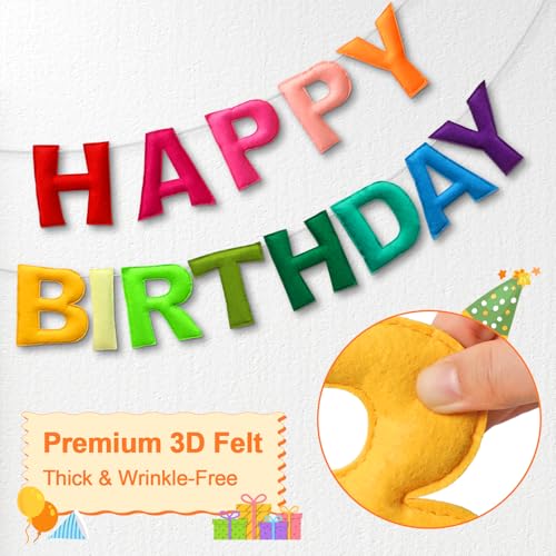 Pre-Strung Felt Happy Birthday Banner Rainbow Garland Set - color: Colorful